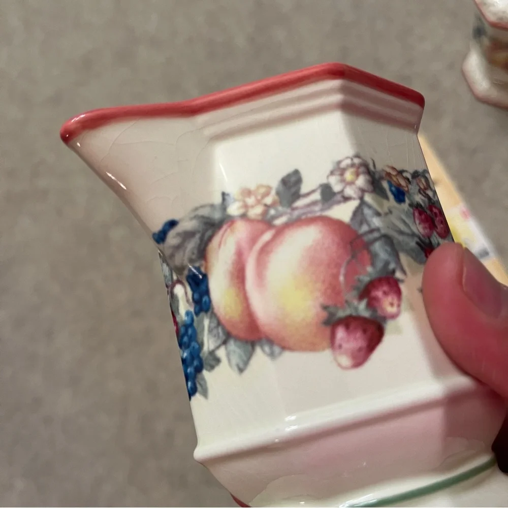 Vintage MCM Avon Sweet Country Harvest Ceramic Fruit Cream Sugar Containers